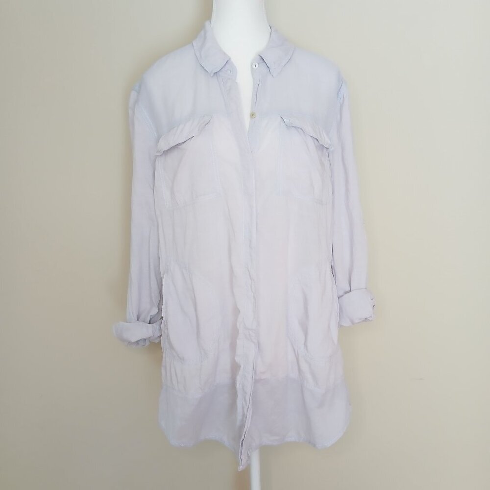 Anthropologie Holding Horses Button Up Semi Sheer Tunic Light Blue Size Medium